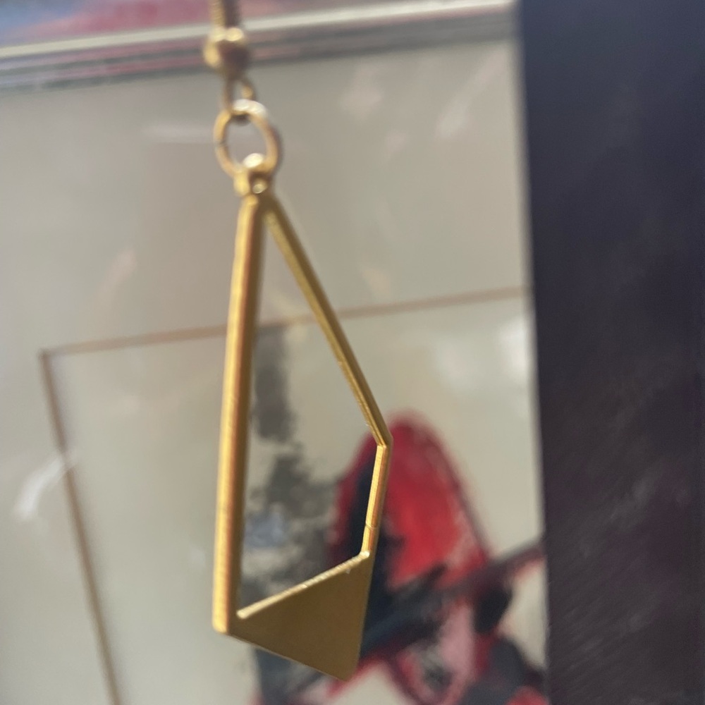 Handcrafted Geometric Gold Tone Dangle Earrings- NWOT - Picture 3 of 5